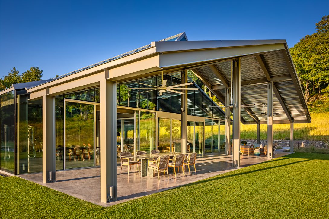 Covered porch at the south end of the pavilion. Residential Recreation Pavilion, NY