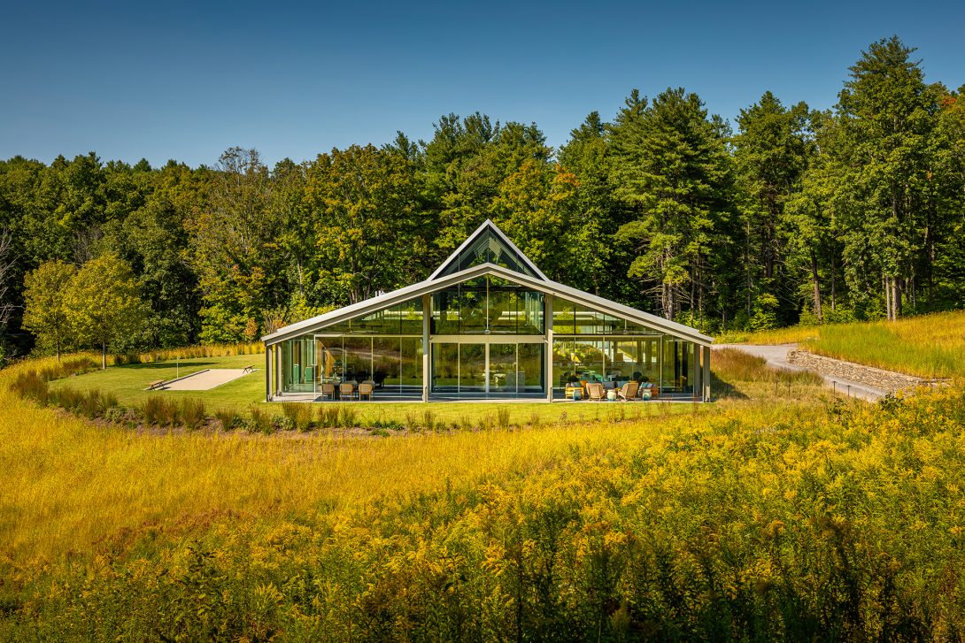 View from the meadow. Residential Recreation Pavilion, NY