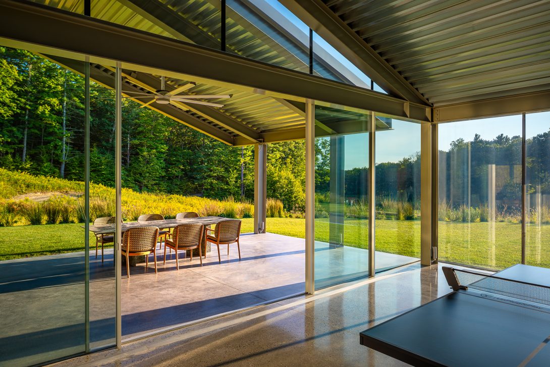 South Porch from inside. Residential Recreation Pavilion, NY