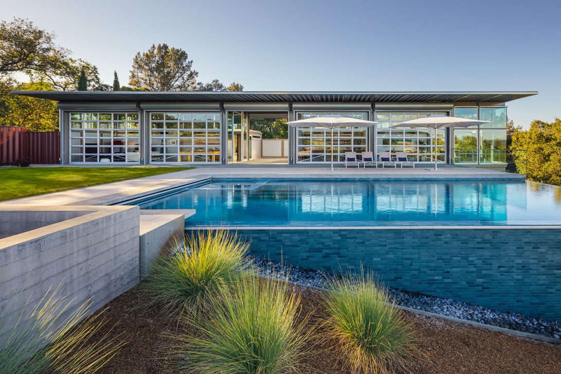 Exterior view of the Healdsburg House pool and pavilion